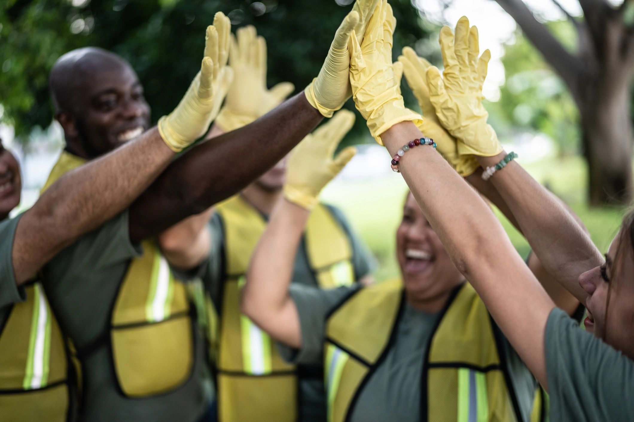 Volunteers celebrating after a successful community event