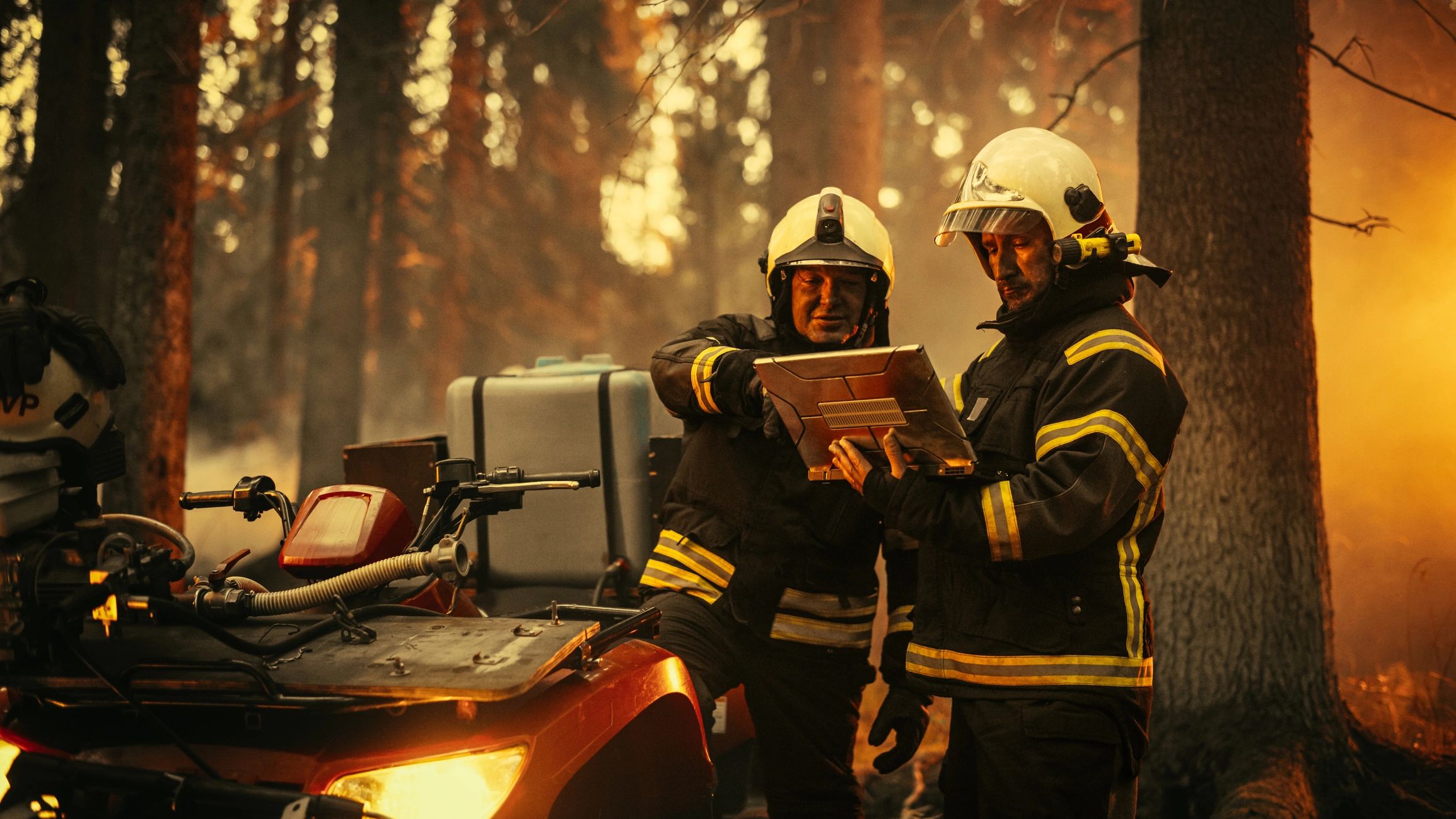 Emergency response team members planning uniform and equipment needs