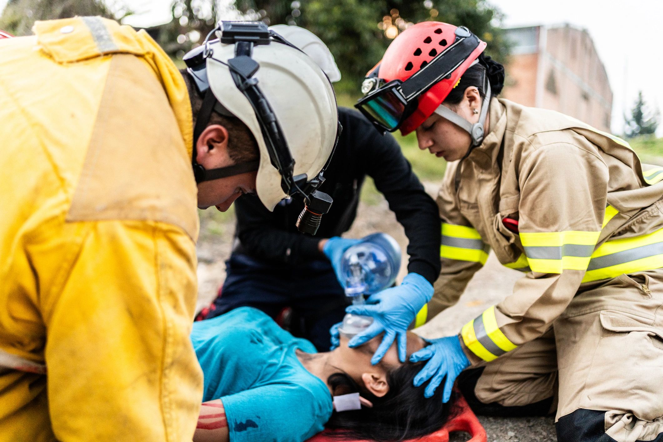 Emergency responders assisting an accident victim