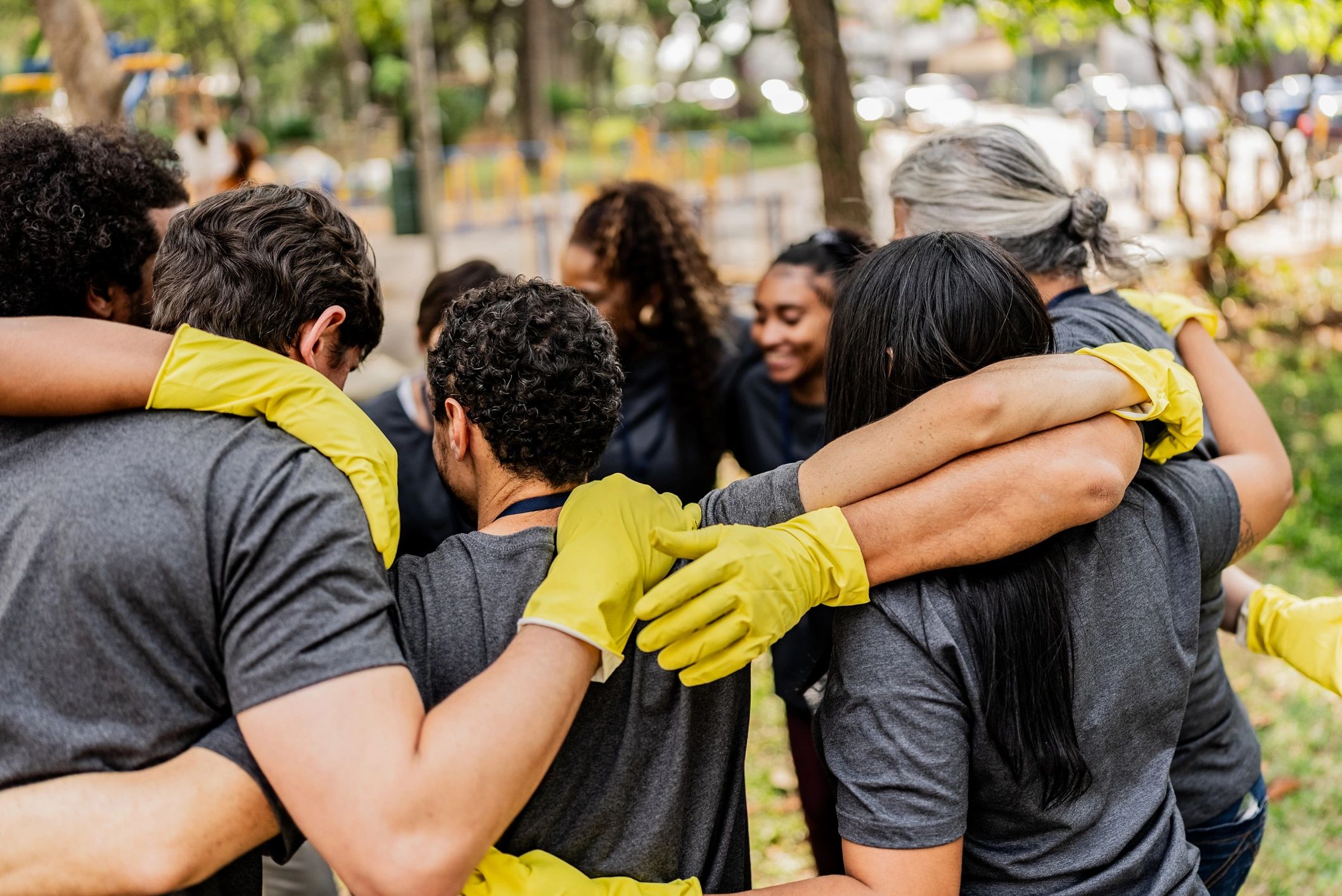 Volunteers standing together outdoors